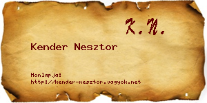 Kender Nesztor névjegykártya